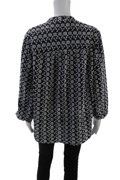 Boden Womens Eyelet Button Down Shirt Navy Blue White Cotton Size 8