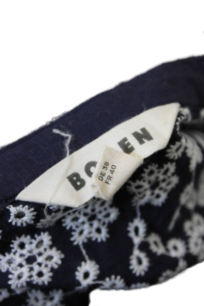 Boden Womens Eyelet Button Down Shirt Navy Blue White Cotton Size 8