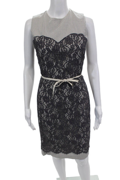 Gant Womens Striped Lace Front Sleeveless Dress Navy Blue White Cotton Size 4