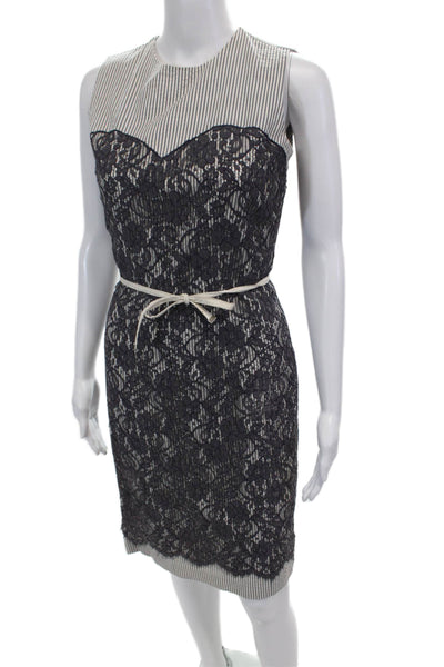 Gant Womens Striped Lace Front Sleeveless Dress Navy Blue White Cotton Size 4