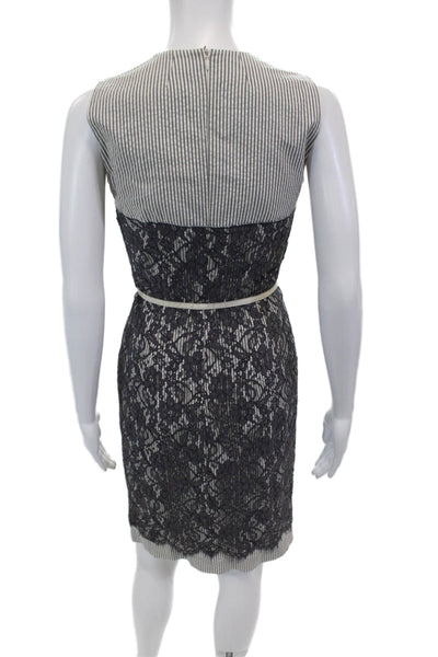 Gant Womens Striped Lace Front Sleeveless Dress Navy Blue White Cotton Size 4