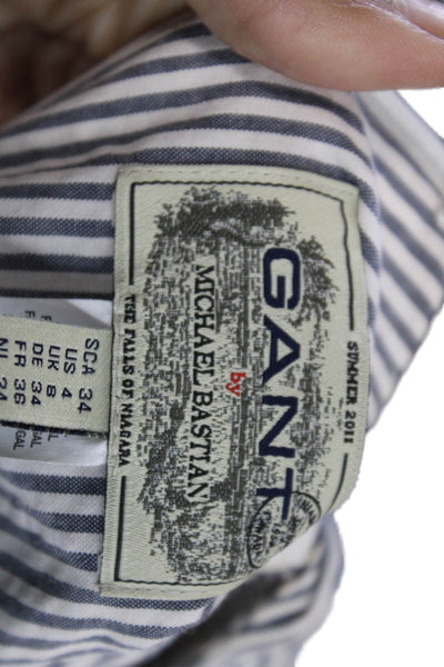 Gant Womens Striped Lace Front Sleeveless Dress Navy Blue White Cotton Size 4