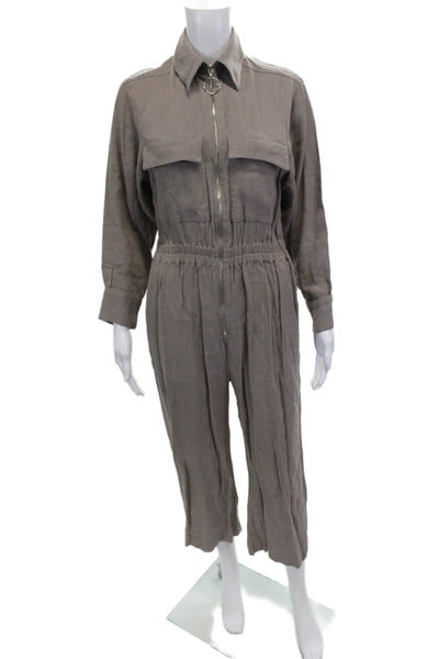 Zara Woman Womens Collared Zip Up Cinched Waist Wide Leg Jumpsuit Gray Size XS