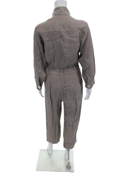 Zara Woman Womens Collared Zip Up Cinched Waist Wide Leg Jumpsuit Gray Size XS