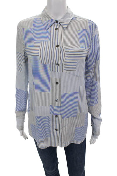 Equipment Femme Womens Silk Striped Button Down Blouse White Blue Size Extra Sma