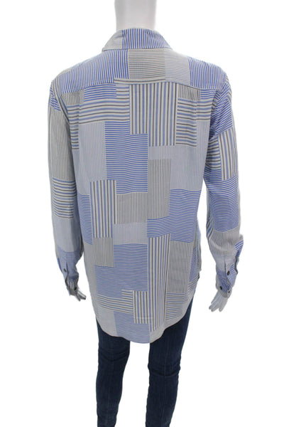 Equipment Femme Womens Silk Striped Button Down Blouse White Blue Size Extra Sma
