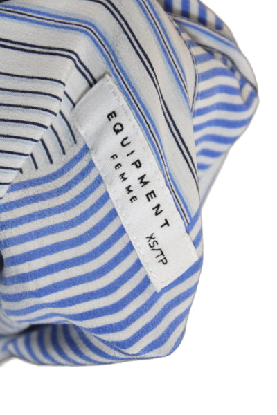 Equipment Femme Womens Silk Striped Button Down Blouse White Blue Size Extra Sma