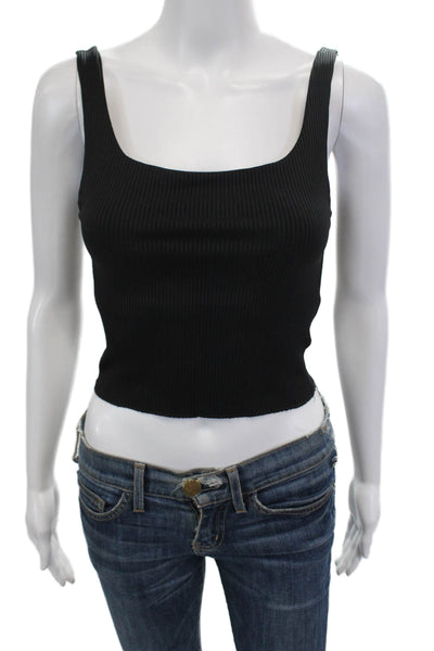Carbon38 Womens Ribbed Sleeveless Crop Top Round Neck Tank Black Size S