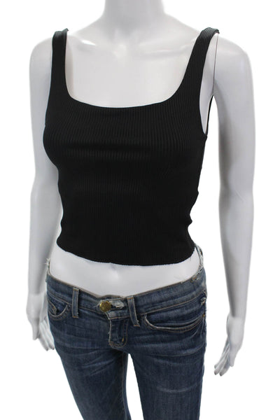 Carbon38 Womens Ribbed Sleeveless Crop Top Round Neck Tank Black Size S