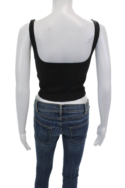 Carbon38 Womens Ribbed Sleeveless Crop Top Round Neck Tank Black Size S