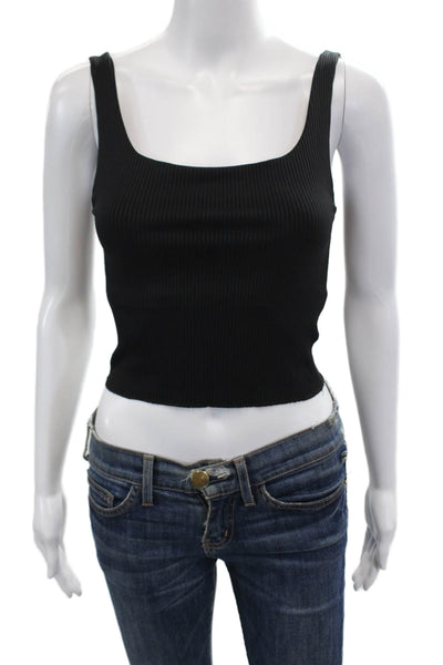 Carbon38 Womens Ribbed Sleeveless Crop Top Round Neck Tank Black Sz M