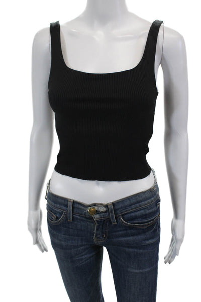 Carbon38 Womens Ribbed Sleeveless Crop Top Round Neck Tank Black Sz M