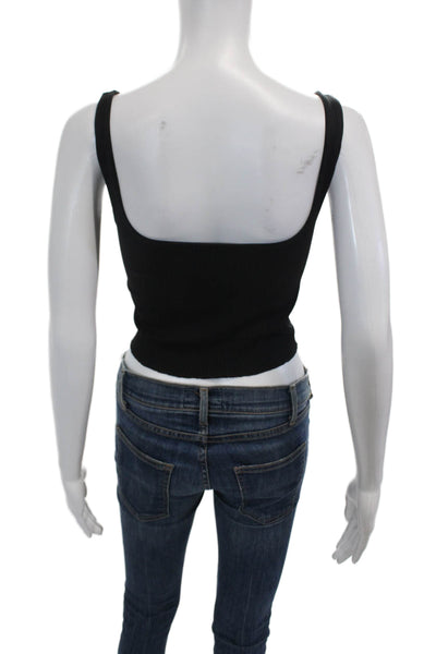 Carbon38 Womens Ribbed Sleeveless Crop Top Round Neck Tank Black Sz M
