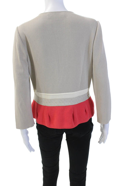 Giambattista Valli Womens Cotton Colorblocked Buttoned Top Beige Size M