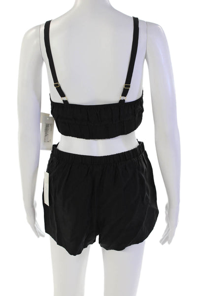 Rya Womens Floral Embroidered Elastic Waist Shorts & Top Sets Black Size S
