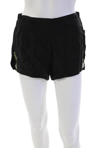 Rya Womens Floral Embroidered Elastic Waist Shorts & Top Sets Black Size S