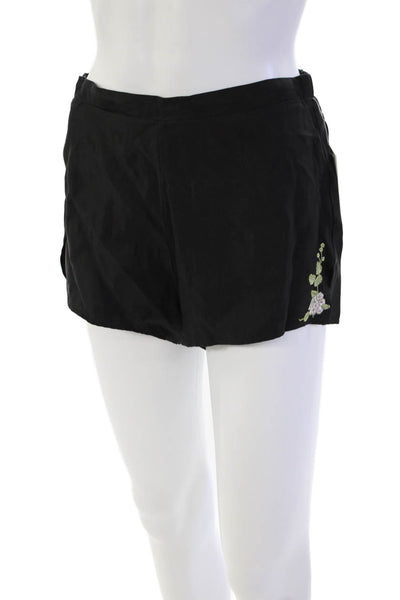 Rya Womens Floral Embroidered Elastic Waist Shorts & Top Sets Black Size S