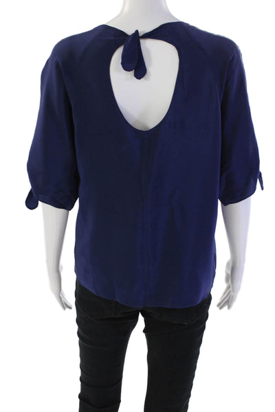 Amanda Uprichard Womns Silk Short Tie Sleeve Round Neck Blouse Blue Size S