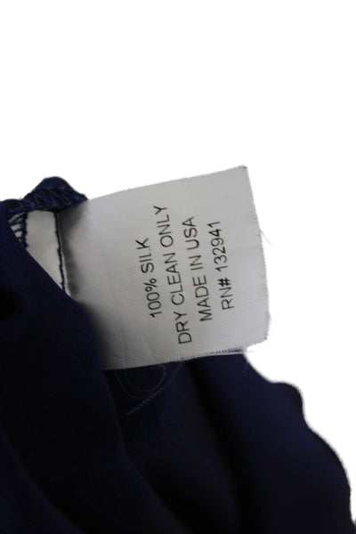 Amanda Uprichard Womns Silk Short Tie Sleeve Round Neck Blouse Blue Size S
