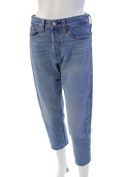 Levis Womens High Rise Button Up Slim Leg Wedgie Jeans Blue Cotton Size 27