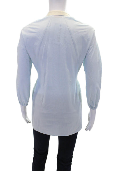 Tory Burch Womens Cotton Long Sleeve V-neck Casual Top Blue Size 2XS