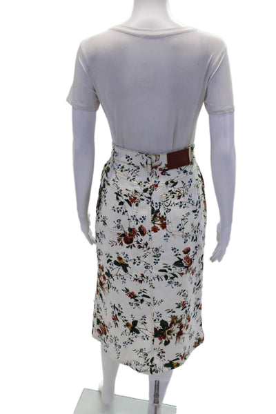 Erdem Womens Textured Zip Button Floral Printed Mid Length Skirt White Size 02