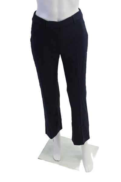 Brooks Brothers Womens Textured Zip Striped Straight Leg Pants Navy Size 0