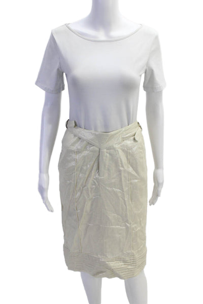 Adam Adam Lippes Womens Cotton Pleated Hem Detail Pencil Skirt Beige Size 6