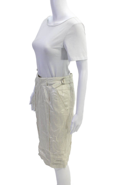 Adam Adam Lippes Womens Cotton Pleated Hem Detail Pencil Skirt Beige Size 6