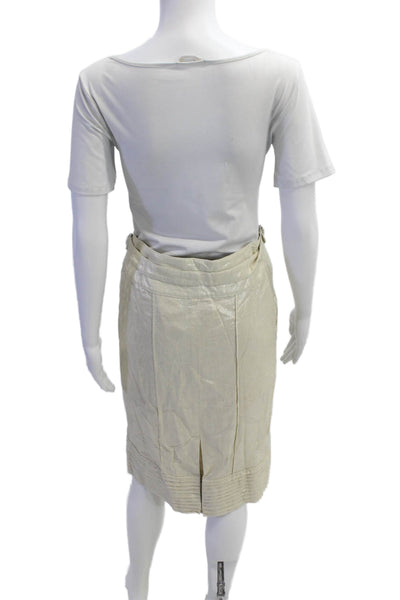 Adam Adam Lippes Womens Cotton Pleated Hem Detail Pencil Skirt Beige Size 6
