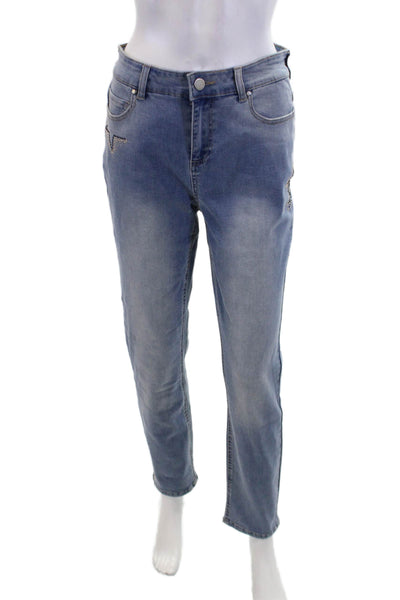 Renuar Women's Light Wash Straight Leg Five Pocket Embellish Denim Pants Size 6
