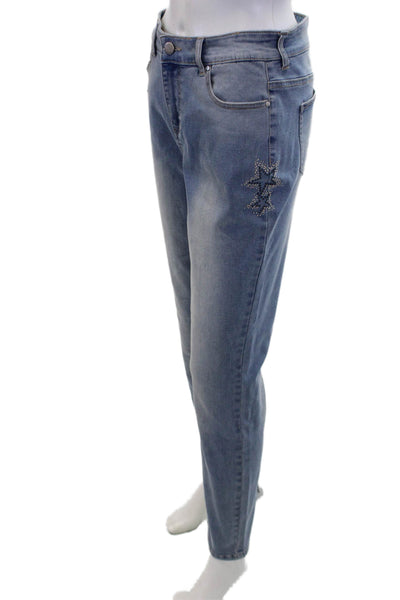 Renuar Women's Light Wash Straight Leg Five Pocket Embellish Denim Pants Size 6