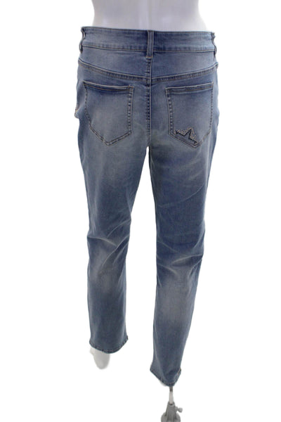 Renuar Women's Light Wash Straight Leg Five Pocket Embellish Denim Pants Size 6