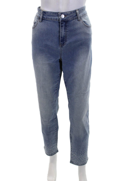 Renuar Women's High Waist Light Wash Straight Leg Embellish Denim Pants Size 10