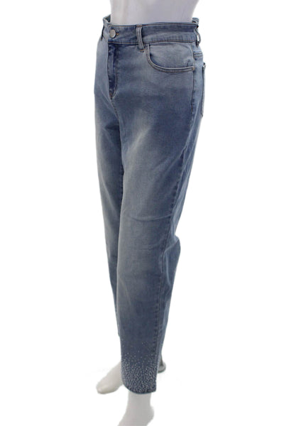 Renuar Women's High Waist Light Wash Straight Leg Embellish Denim Pants Size 10