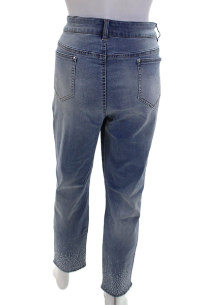 Renuar Women's High Waist Light Wash Straight Leg Embellish Denim Pants Size 10