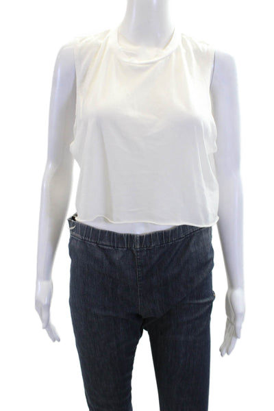 Eterne Womens Sleeveless Cropped Tank Top White Cotton Blend Size Large