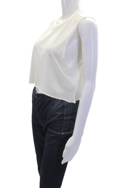 Eterne Womens Sleeveless Cropped Tank Top White Cotton Blend Size Large