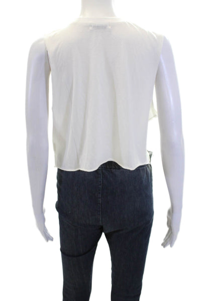 Eterne Womens Sleeveless Cropped Tank Top White Cotton Blend Size Large
