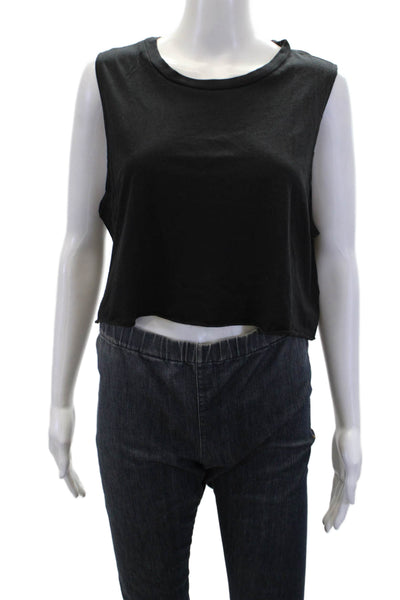 Eterne Womens Sleeveless Cropped Muscle Tank Top Black Cotton Size Large