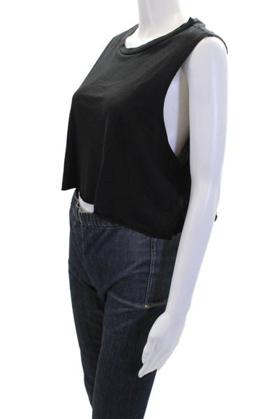 Eterne Womens Sleeveless Cropped Muscle Tank Top Black Cotton Size Large