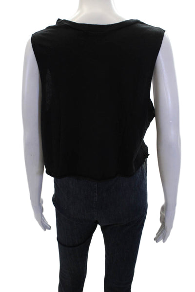 Eterne Womens Sleeveless Cropped Muscle Tank Top Black Cotton Size Large