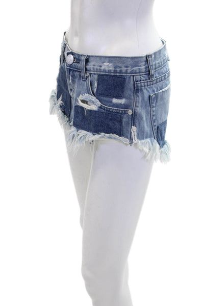 One by One Teaspoon Womens Cotton Distressed Patchwork Denim Shorts Blue Size 25