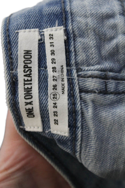 One by One Teaspoon Womens Cotton Distressed Patchwork Denim Shorts Blue Size 25