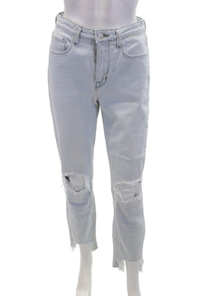L'Agence Womens Cotton Distressed Detail Skinny Jeans Light Blue Size 26