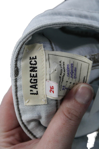 L'Agence Womens Cotton Distressed Detail Skinny Jeans Light Blue Size 26