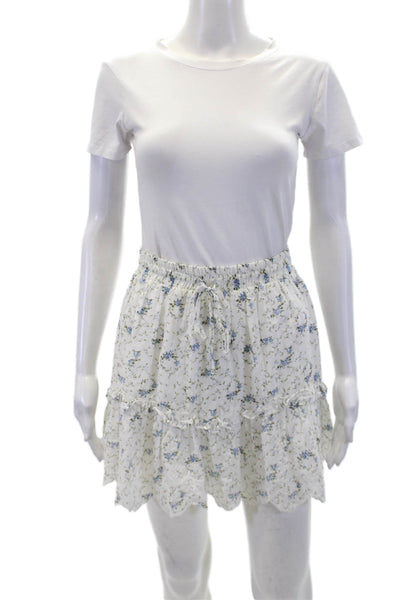Storia Womens Cotton Tiered Floral Drawstring Waist Mini Skirt White Size M