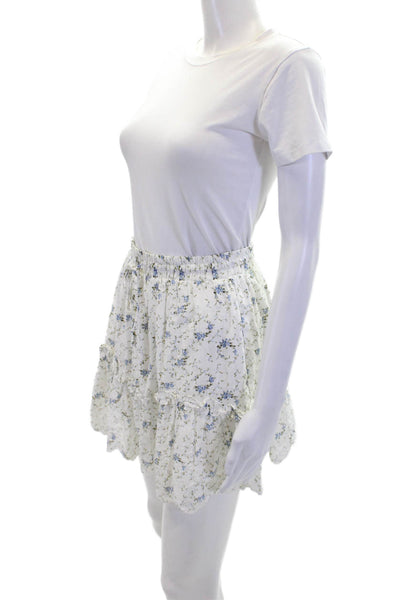Storia Womens Cotton Tiered Floral Drawstring Waist Mini Skirt White Size M