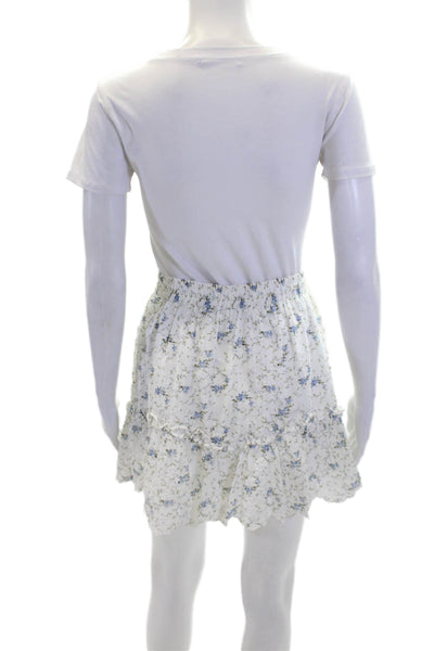 Storia Womens Cotton Tiered Floral Drawstring Waist Mini Skirt White Size M