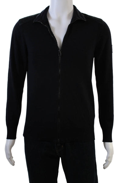 Belstaff Mens Full Zipper Turtleneck Sweater Dark Navy Blue Wool Size Medium